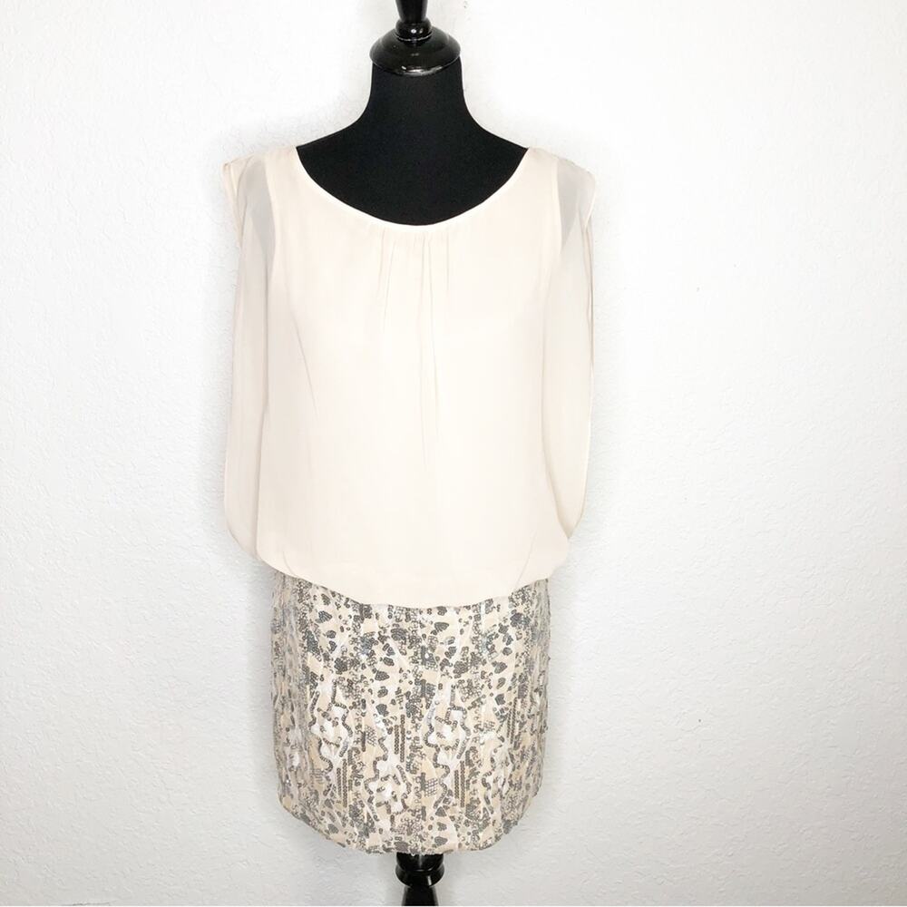 Aidan Mattox cream blush silver sequin‎ skirt dress size 6